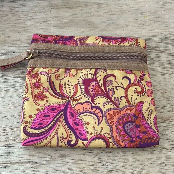 Stephanie Johnson red mustard paisley small bag  pouch - Picture 1 of 3